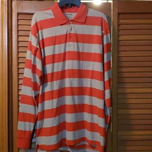 Orange and grey striped long sleeve polo shirt